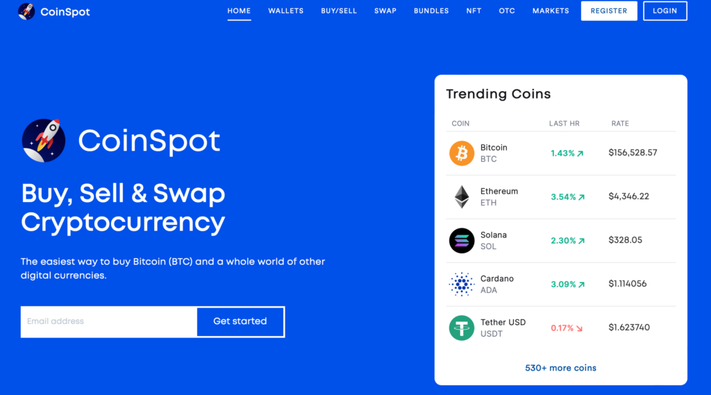 CoinSpot vs Swyftx: CoinSpot Main Page