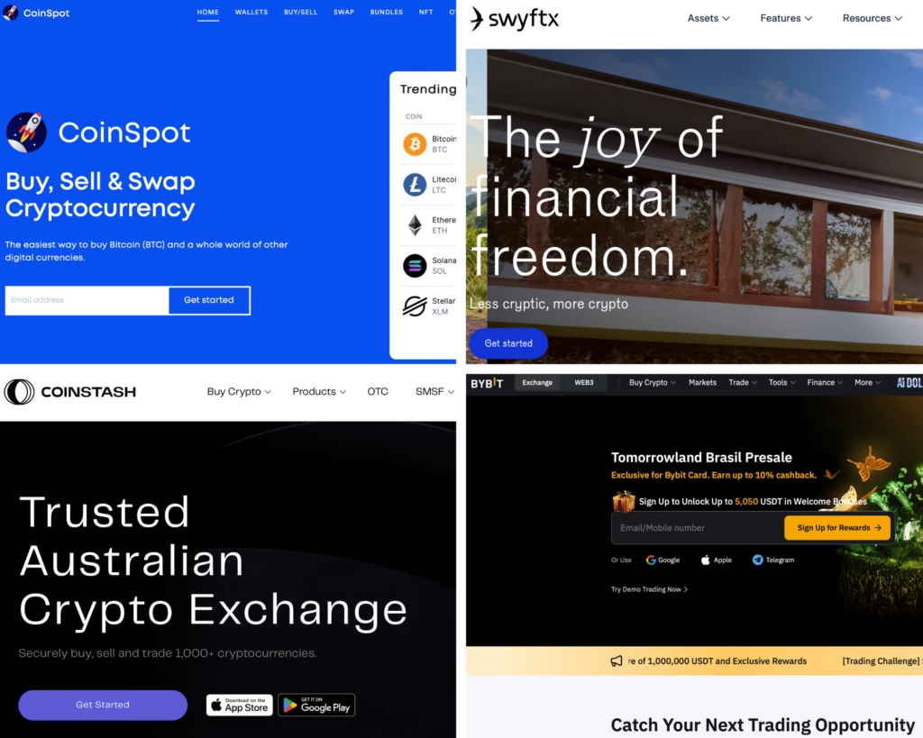 Best Crypto Exchanges in Australia: Homepages
