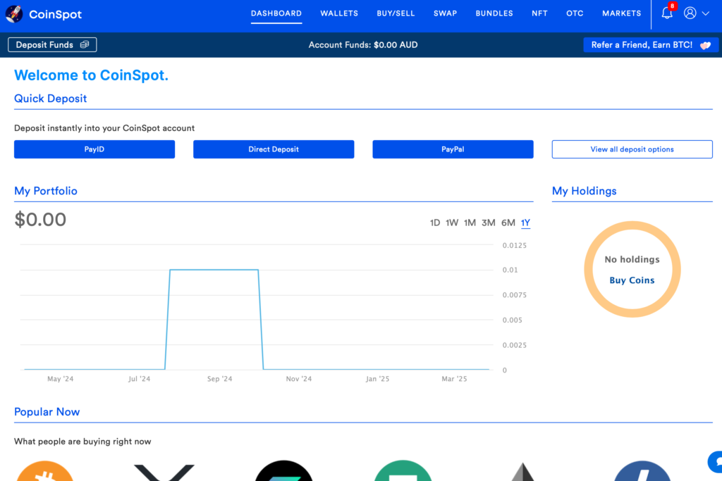 Best Crypto Exchanges in Australia: CoinSpot Dashboard
